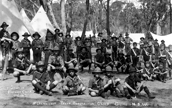 West Sydney District Camp, Oct 1917. 1st Leichhardt Troop Scouts in Camp, Como N.S.W.