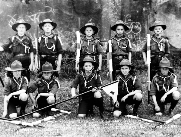 "Wolf Patrol" 1st Leichhardt Scouts - Record formed 1914, Won Troop Competition 1915. Record in West Sydney District Compt 2nd 1915, 1st 1916, 1st Aug 1917, 2nd Sept 1917, Photo taken Sept 15, 1917. Image: J.X. Coutts